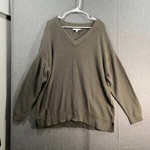 Encore by Idina Menzel Relaxed Cotton V-Neck Sweater Khaki Size X-Large